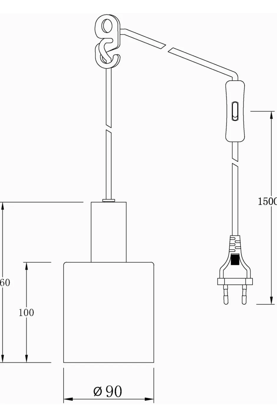 Best Aneta Lighting Pendel CYLINDER Sort/røggrå