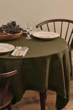 Online Ellos Home Dug Malva i 100% hør 140x140 cm Mørk olivengrøn