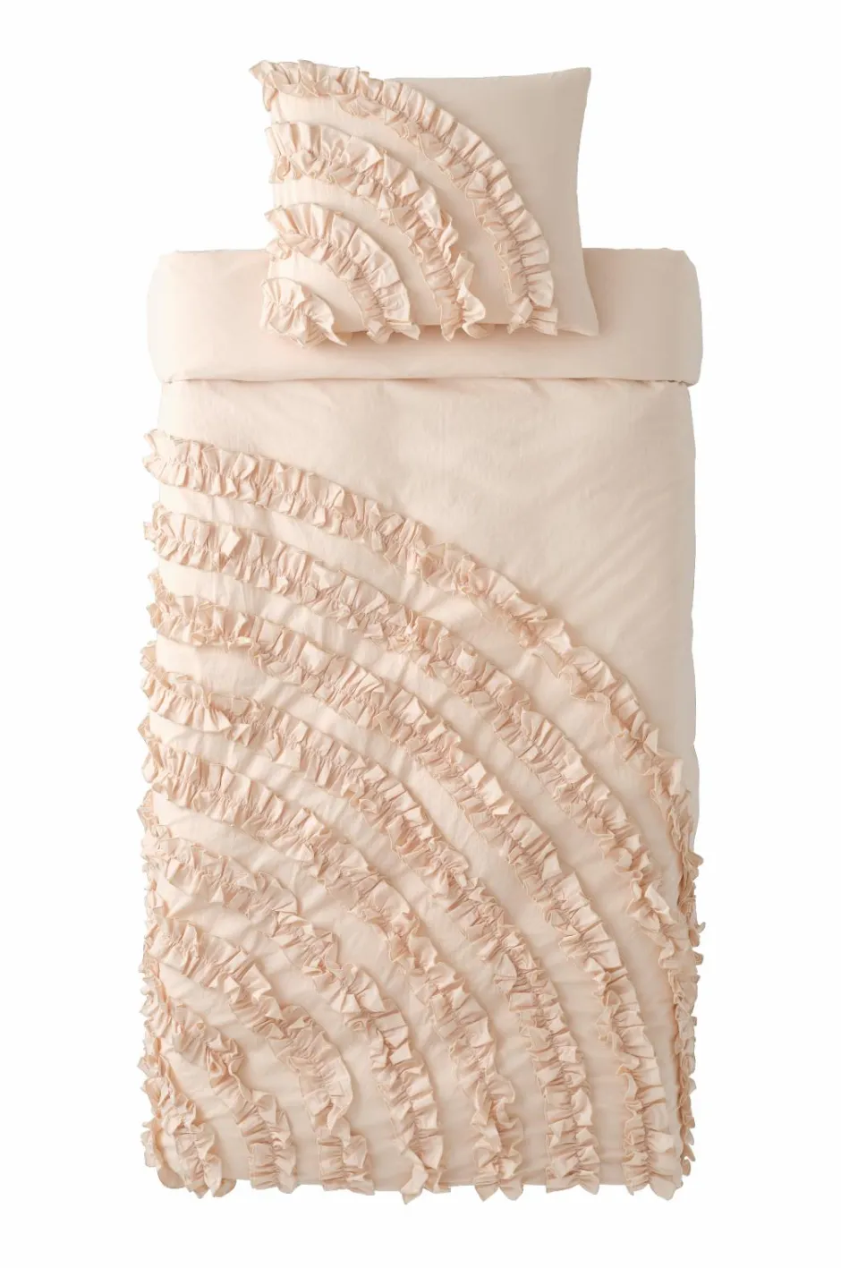 Sale Ellos Home Dynebetræk Juliette Curve Frill i vasket bomuld 2 dele Lys hot pink