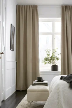 Best Ellos Home Gardinlængde med rynkebånd Alexandra 1-pak A121b 100% linen beige