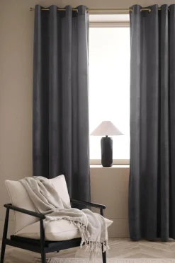 New Ellos Home Gardinlængde med sejlringe Nora i velour, 2-pak Grå