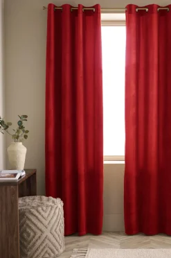 Best Ellos Home Gardinlængde med sejlringe Nora i velour, 2-pak Rød