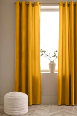 Clearance Ellos Home Gardinlængde med sejlringe Nora i velour, 2-pak Gul