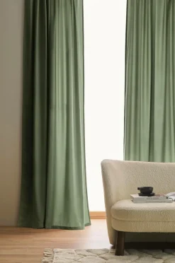 Online Ellos Home Gardinlængde med multibånd Nora i velour, 2-pak Lysegrøn