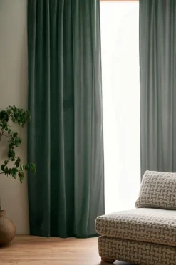 Outlet Ellos Home Gardinlængde med multibånd Nora i velour, 2-pak Kakigrøn