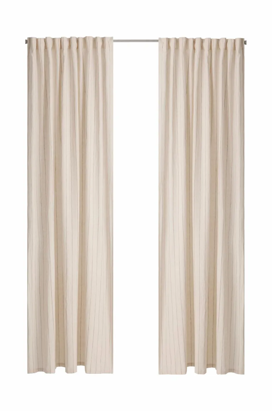 Outlet Ellos Home Multibåndsgardin Elly Thin Stripe i genanvendt halvlinned 2-pak Bronzebrun