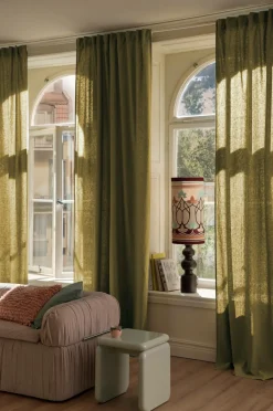 Outlet Ellos Home Multibåndsgardin Elly i genanvendt halvlinned 2-pak Olivengrøn