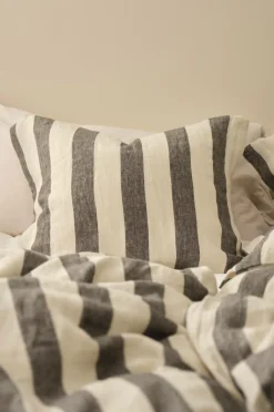Hot Ellos Home Pudebetræk Candice Block Stripe i vasket hør Mørkegrå/cremefarvet