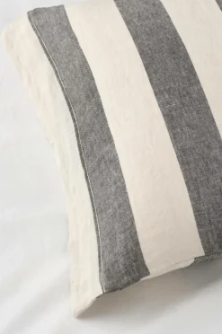 Hot Ellos Home Pudebetræk Candice Block Stripe i vasket hør Mørkegrå/cremefarvet