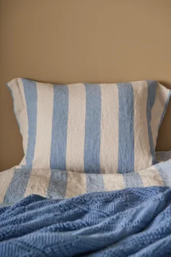 Ellos Home Pudebetræk Candice Block Stripe i vasket hør Lyseblå/creme