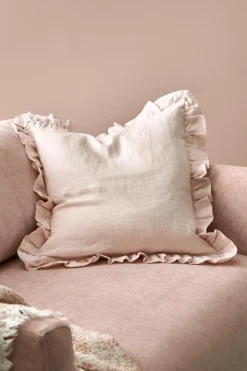 Clearance Ellos Home Pudebetræk Candice Frill i vasket hør Lys rosa