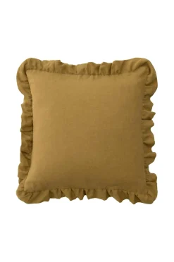 Discount Ellos Home Pudebetræk Candice Frill i vasket hør Bronzegrøn