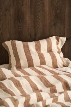 Clearance Ellos Home Pudebetræk Candice Block Stripe i vasket hør Mørk kanelbrun/Creme