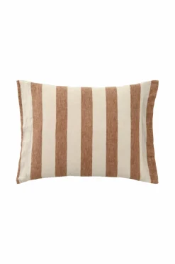 Clearance Ellos Home Pudebetræk Candice Block Stripe i vasket hør Mørk kanelbrun/Creme