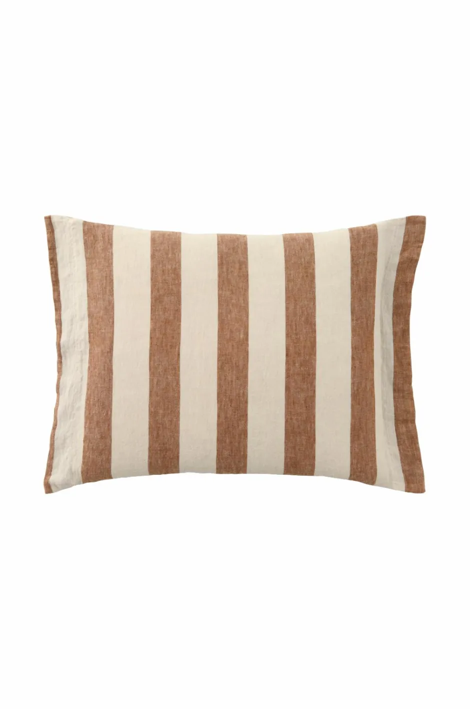 Clearance Ellos Home Pudebetræk Candice Block Stripe i vasket hør Mørk kanelbrun/Creme