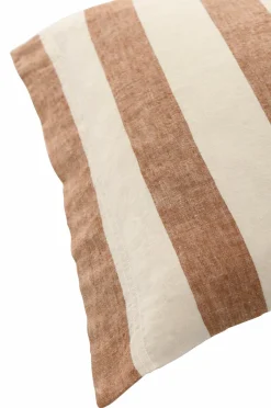 Clearance Ellos Home Pudebetræk Candice Block Stripe i vasket hør Mørk kanelbrun/Creme