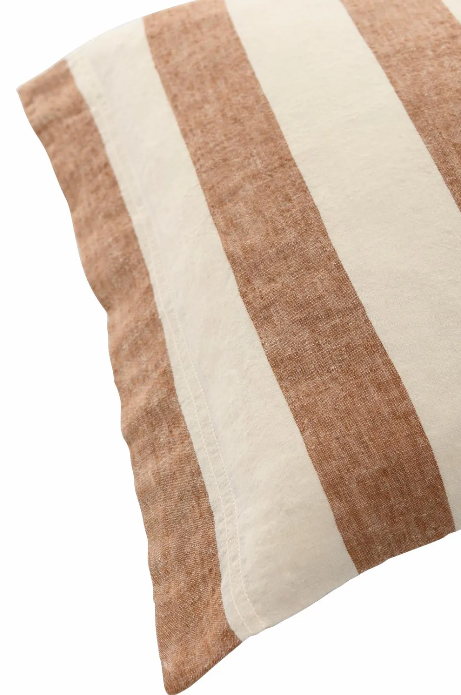 Clearance Ellos Home Pudebetræk Candice Block Stripe i vasket hør Mørk kanelbrun/Creme