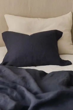 Clearance Ellos Home Pudebetræk Candice af vasket hør Blueblack - ebony
