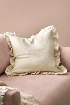 Clearance Ellos Home Pudebetræk Candice Frill i vasket hør Pastelgul