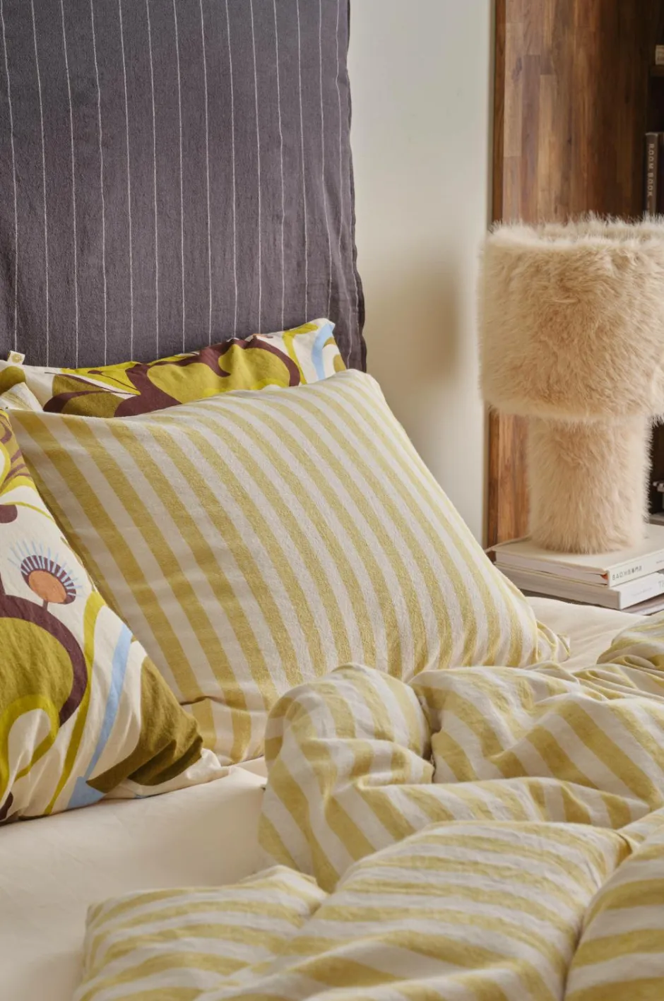 Clearance Ellos Home Pudebetræk Elly Classic Stripe i genanvendt halvlinned Lys grøngul