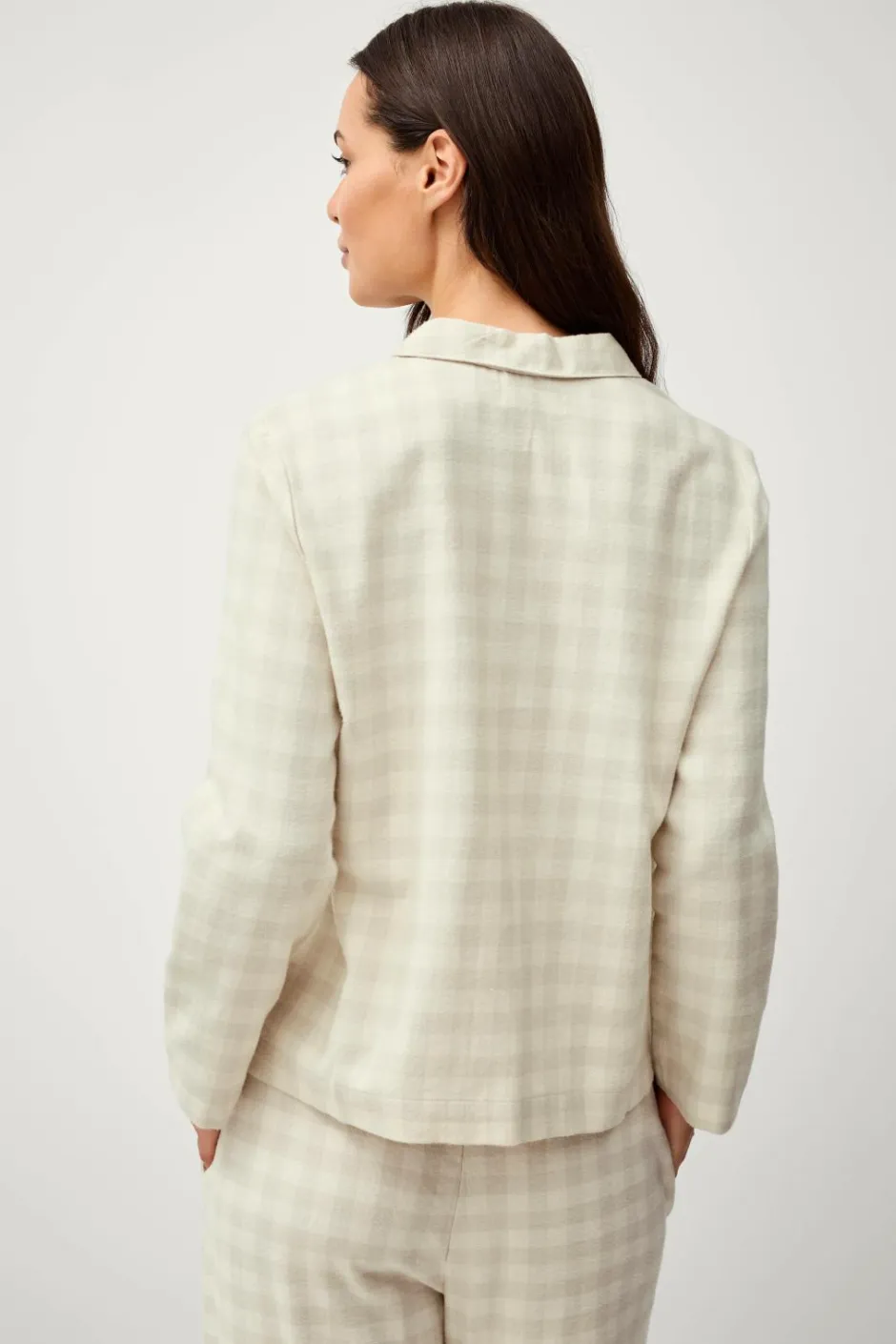 Clearance Ellos Home Pyjamasskjorte Valerie Small Check Beige/cremehvid