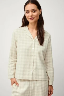 Clearance Ellos Home Pyjamasskjorte Valerie Small Check Beige/cremehvid