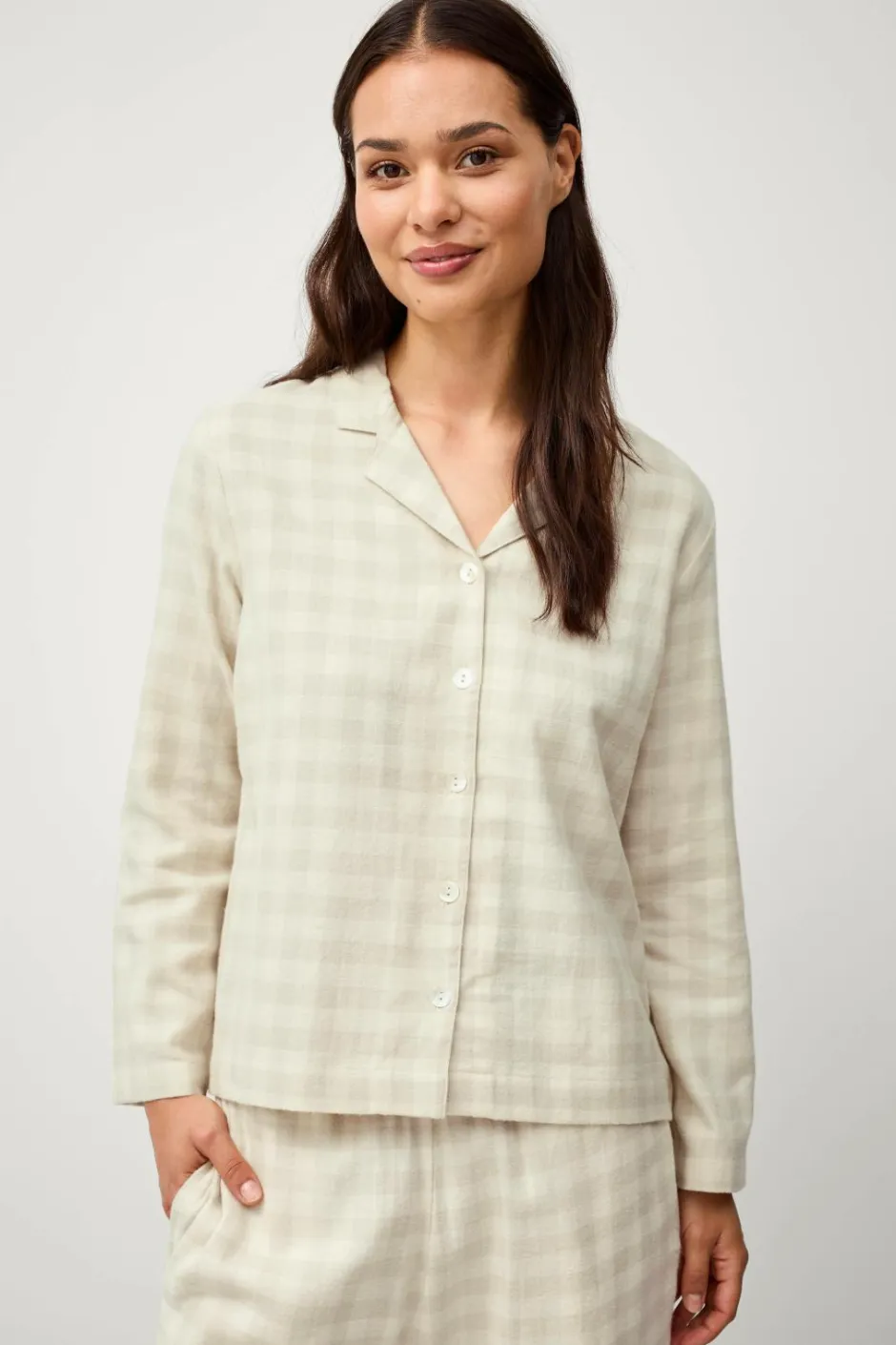 Clearance Ellos Home Pyjamasskjorte Valerie Small Check Beige/cremehvid