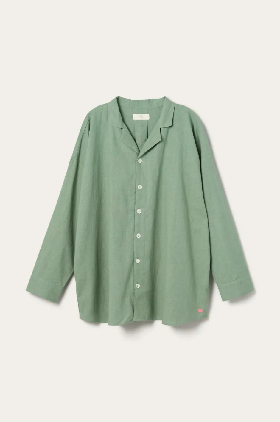 Best Ellos Home Pyjamasskjorte Long Sleeve Shirt Elly i genanvendt halvlinned Aquagrøn