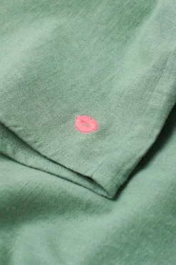 Best Ellos Home Pyjamasskjorte Long Sleeve Shirt Elly i genanvendt halvlinned Aquagrøn
