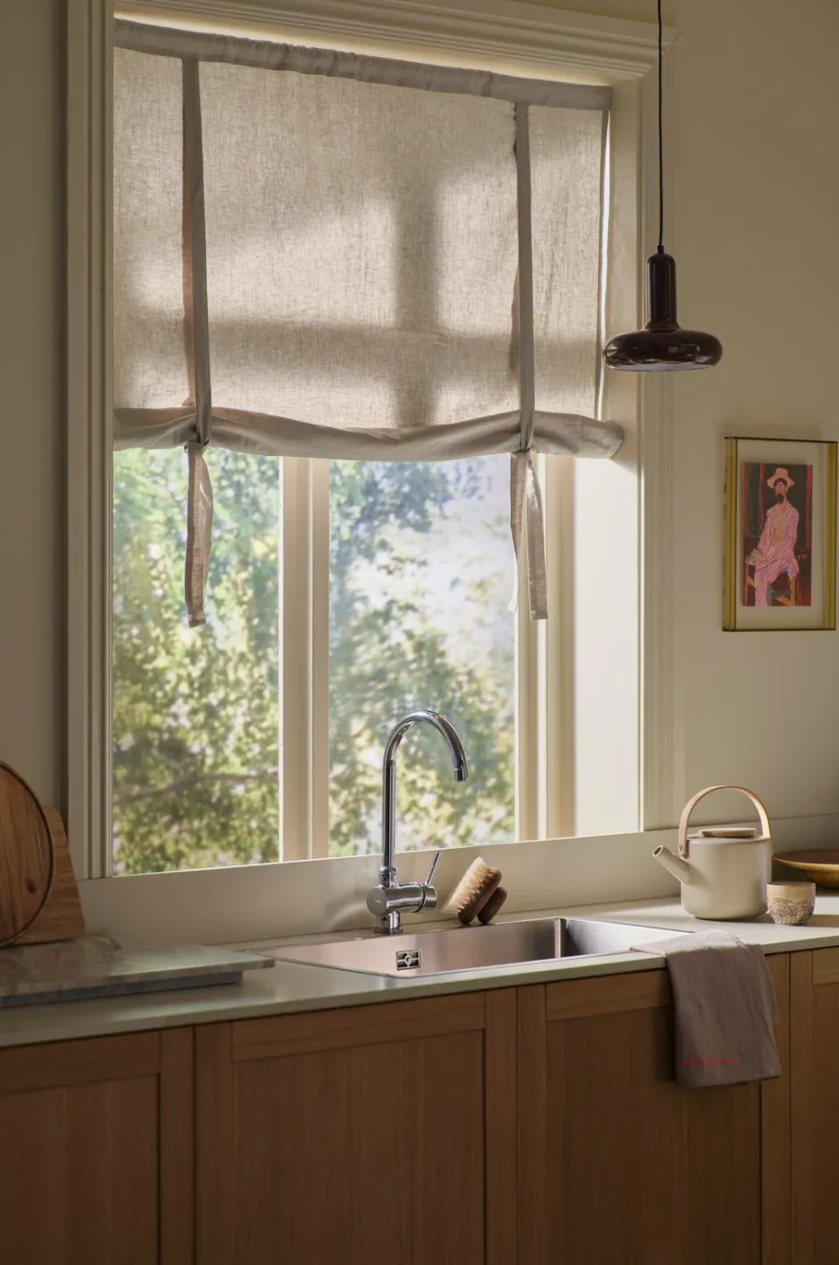 Discount Ellos Home Roll up-gardin Elly i genanvendt halvlinned Linen beige