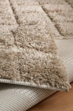 Best Ellos Home Ryatæppe Alba Check Shaggycarpet Beige