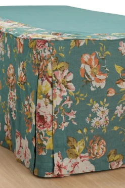 Discount Ellos Home Sengekappe Candice Rose i vasket linned 60 cm Petrolgrøn