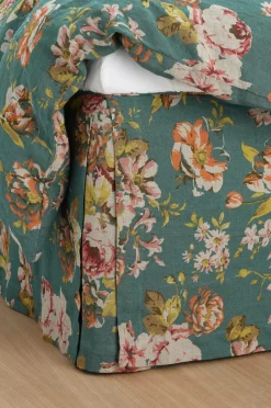 Best Ellos Home Sengekappe Candice Rose i vasket linned 52 cm Petrolgrøn