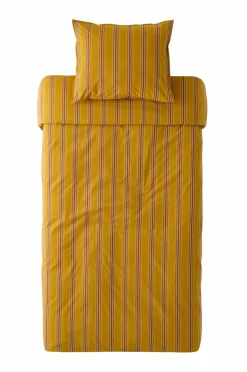Sale Ellos Home Sengesæt Avery Stripe i bomuldspercale 2 eller 3 stykker Mørk guldgul