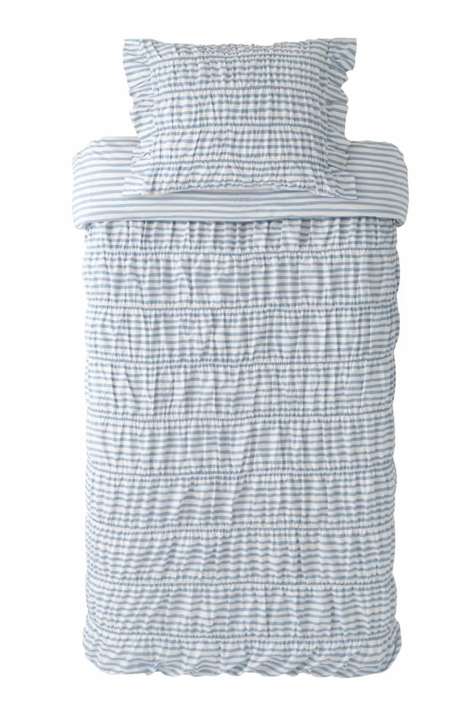 Outlet Ellos Home Sengesæt Avery Elastic i bomuldspercale 2 eller 3 stykker Lyseblå stribet