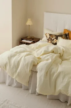 New Ellos Home Sengesæt Candice i vasket hør - 2 eller 3 dele Pastelgul