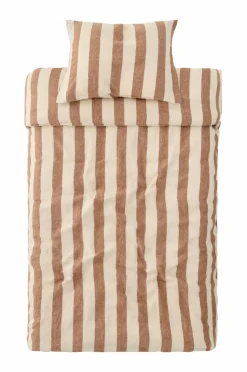 Outlet Ellos Home Sengesæt Candice Block Stripe i vasket hør, 2 dele Mørk kanelbrun/Creme