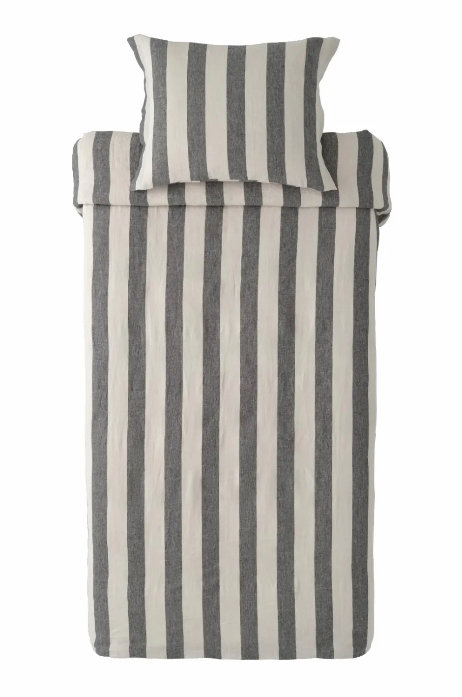 Clearance Ellos Home Sengesæt Candice Block Stripe i vasket hør, 2 dele Mørkegrå/cremefarvet