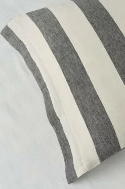 Clearance Ellos Home Sengesæt Candice Block Stripe i vasket hør, 2 dele Mørkegrå/cremefarvet