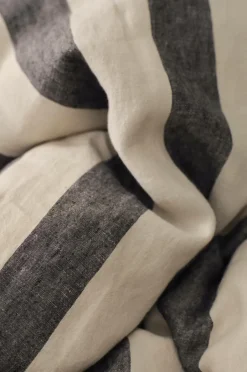 Clearance Ellos Home Sengesæt Candice Block Stripe i vasket hør, 2 dele Mørkegrå/cremefarvet