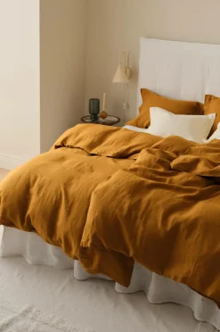 Outlet Ellos Home Sengesæt Candice i vasket hør - 2 eller 3 dele Karrygul