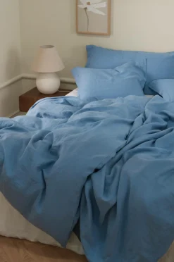 Hot Ellos Home Sengesæt Candice i vasket hør - 2 eller 3 dele Lyseblå