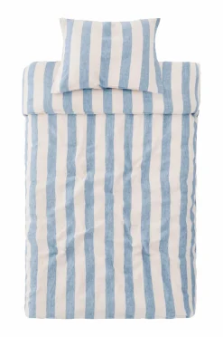 Sale Ellos Home Sengesæt Candice Block Stripe i vasket hør, 2 dele Lyseblå
