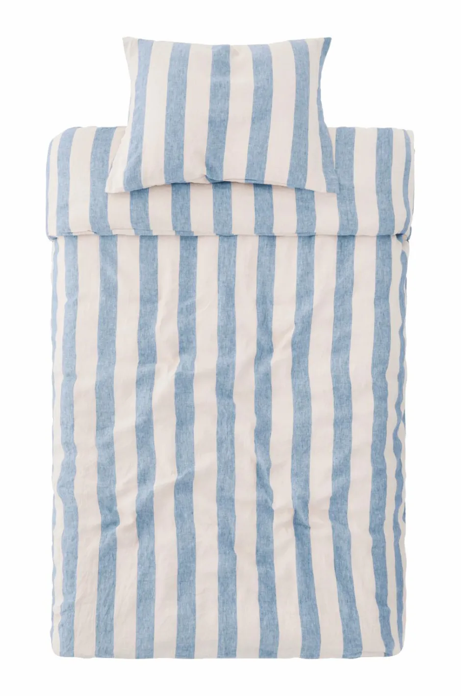 Sale Ellos Home Sengesæt Candice Block Stripe i vasket hør, 2 dele Lyseblå