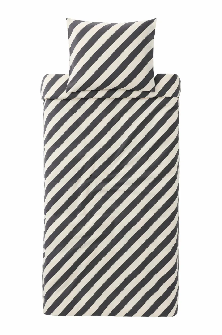 Outlet Ellos Home Sengesæt Diagonal Stripe i bomuld 2 dele Gråsort