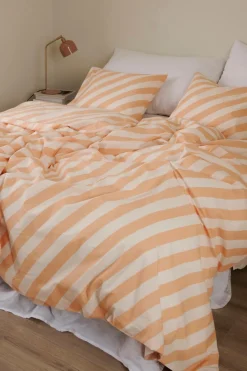 Outlet Ellos Home Sengesæt Diagonal Stripe i bomuld 2 dele Aprikos