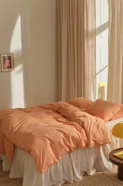 Clearance Ellos Home Sengesæt Elly i genanvendt halvlinned 2 eller 3 stykker Mørk abrikos