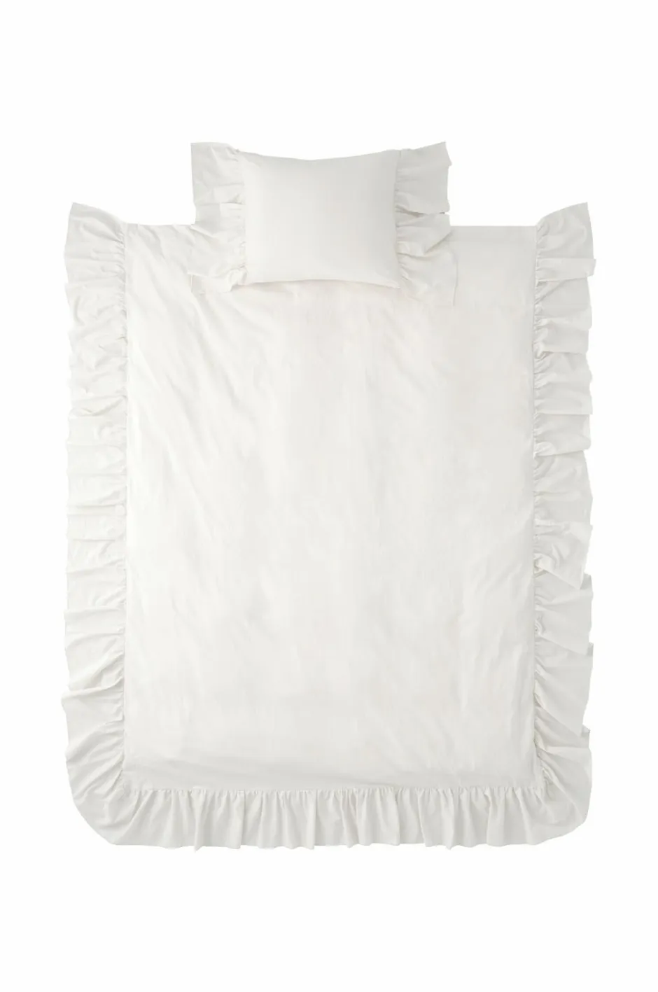 Outlet Ellos Home Sengesæt Juliett Giant Frill i vasket bomuld 2 dele Lys hvid grå
