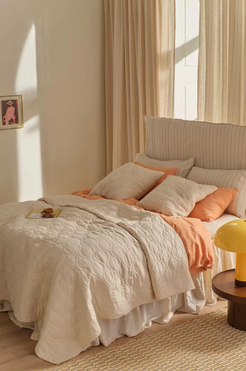 Sale Ellos Home Sengetæppe Elly Quilted i genanvendt halvlinned Cremet hvid