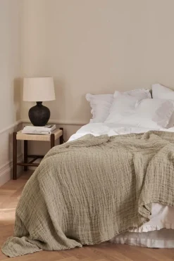 Sale Ellos Home Sengetæppe Candice Grating i vasket linned Linen beige